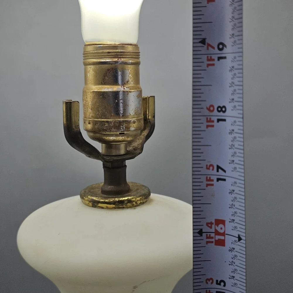 Vintage Gold Floral Milk Glass Table Lamp Marble Base 19